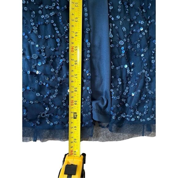 Adrianna Papell Cut Out Back Maxi Blue Sequined Dress size 10 - Picture 3 of 12